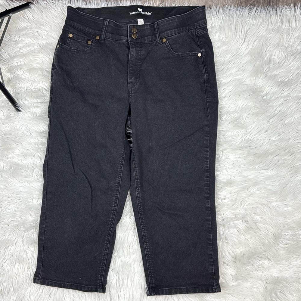 Woman Within Black Cropped Capri Style Jeans - Picture 3 of 7
